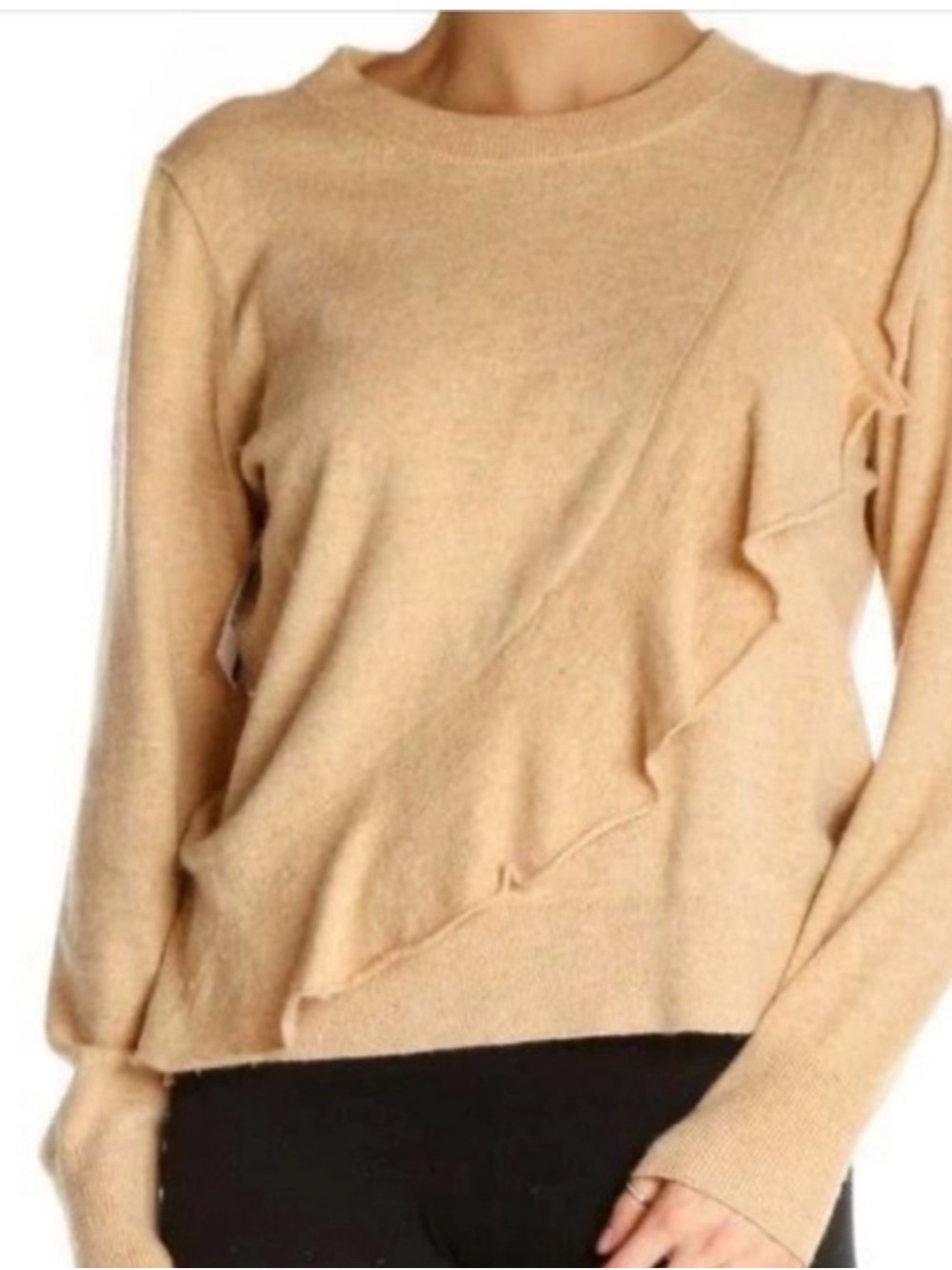 J. Crew Factory Tan Ruffle-Trim Crewneck Sweater